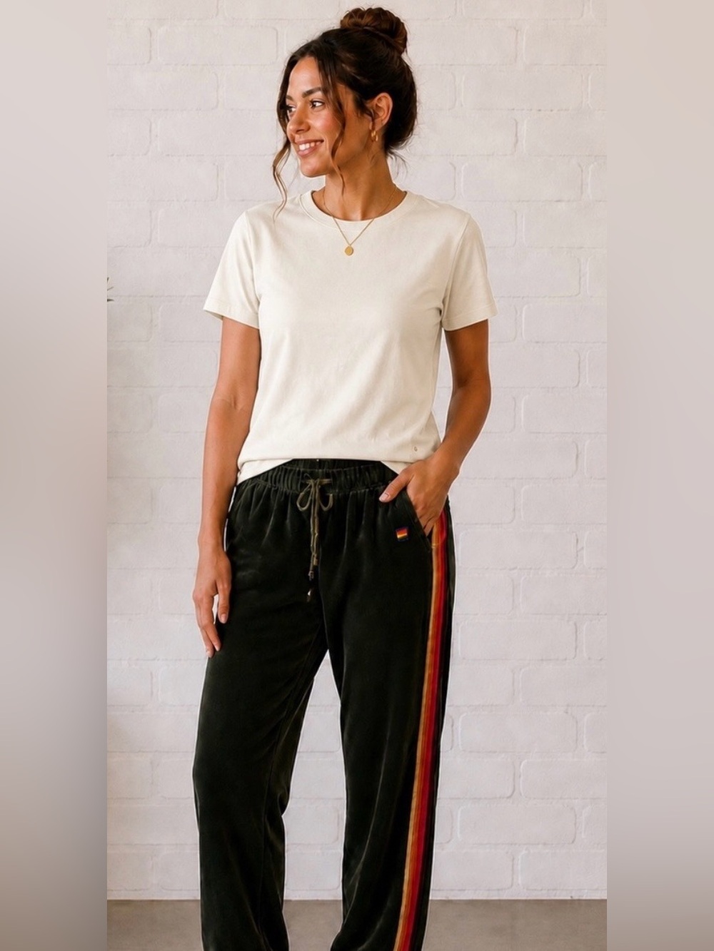 Aviator Nation Green Velvet Wide Leg Pant, Medium